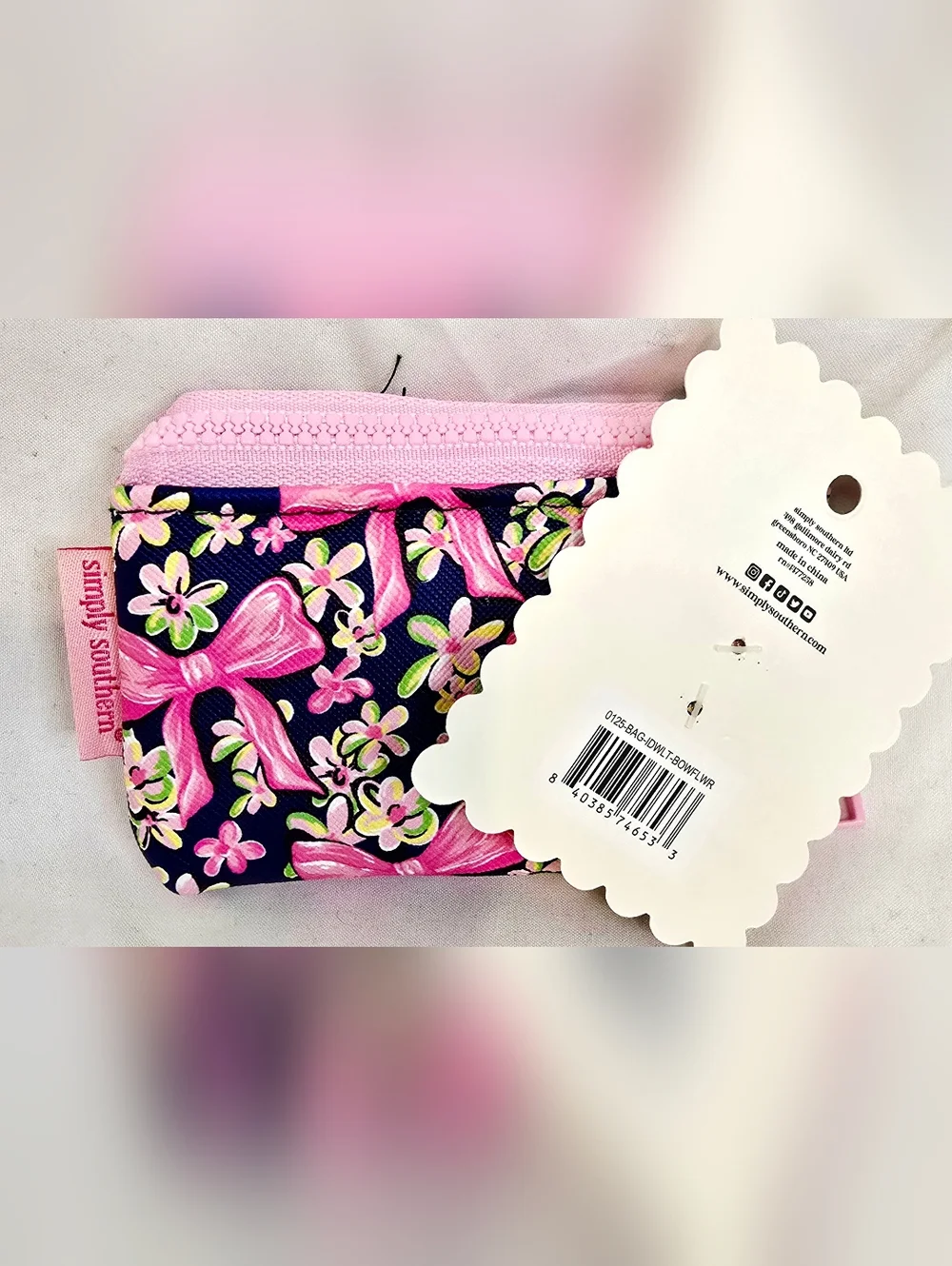 Simply Southern ID Wallet Keychain NWT Pink Floral Bow Preppy